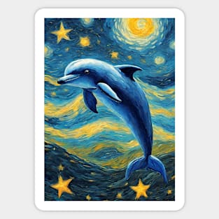 Adorable Dolphin Animal Painting in a Van Gogh Starry Night Art Style Sticker